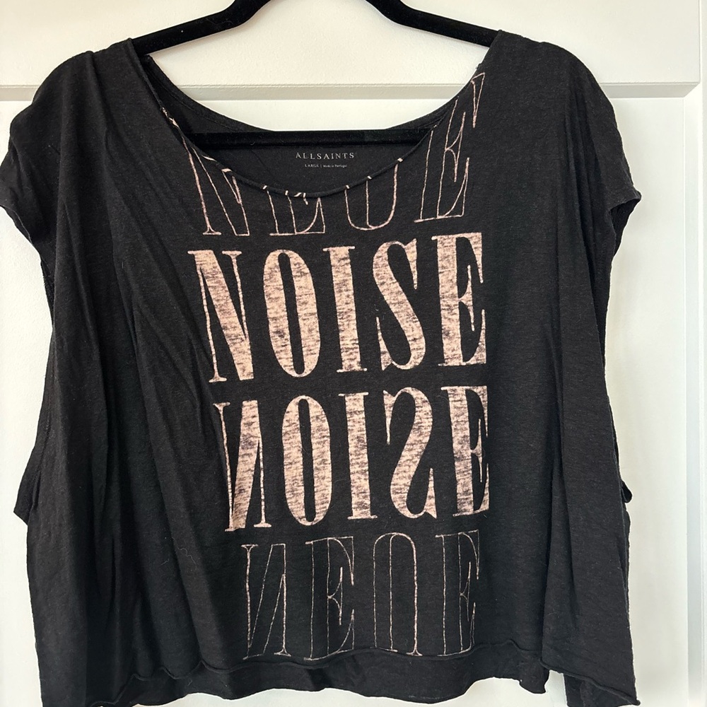 All Saints Black Linen Graphic Tee